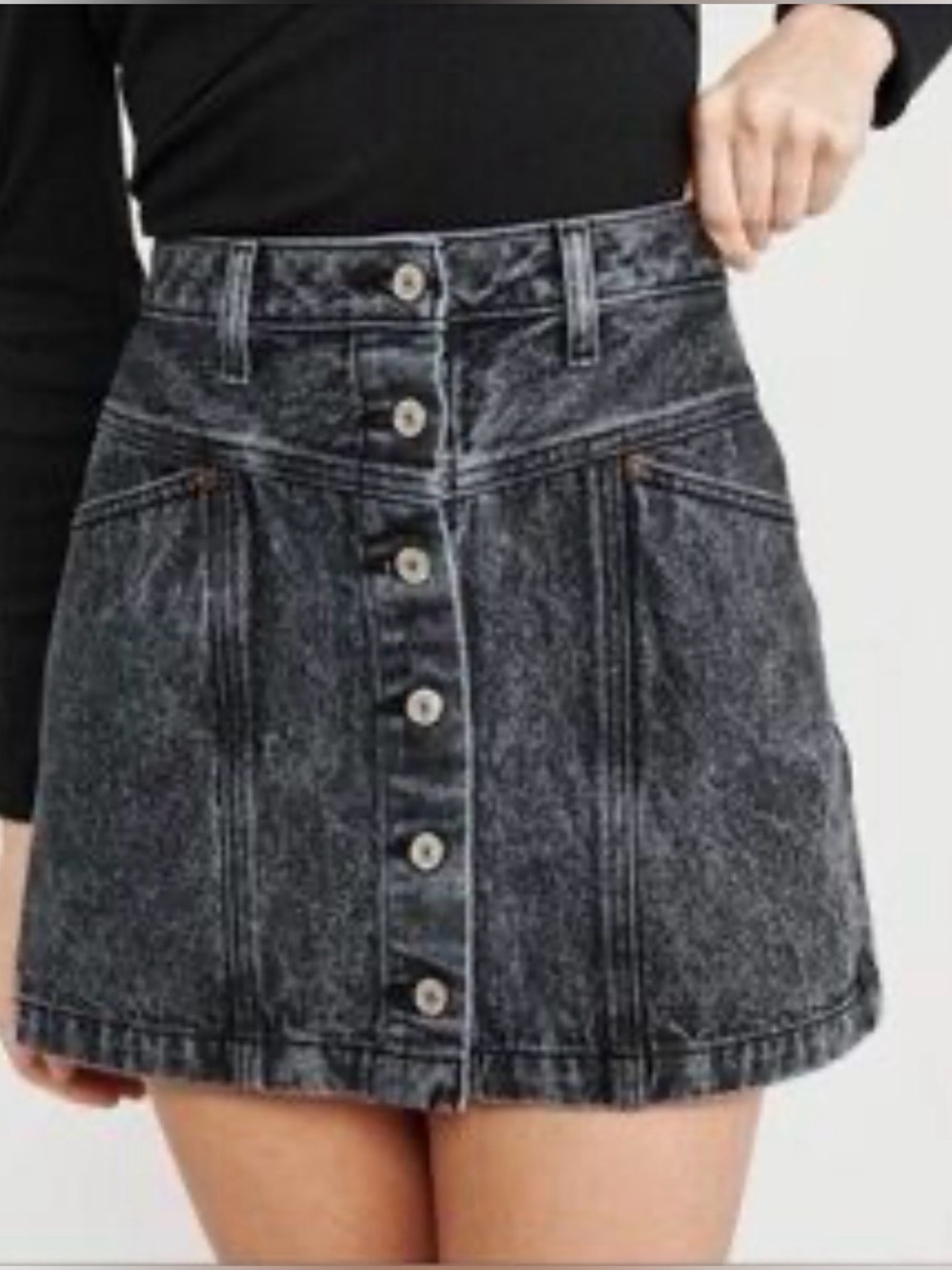 Abercrombie & Fitch Women's Mini Jean Denim Skirt Gray Button Front Size 30/10